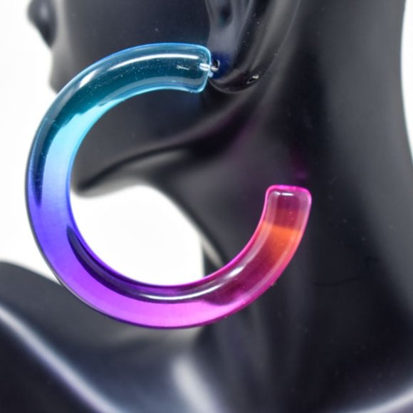 2.25" BLUE, PURPLE, PINK OMBRE TRANSLUCENT HOOPS - Picture 7 of 12